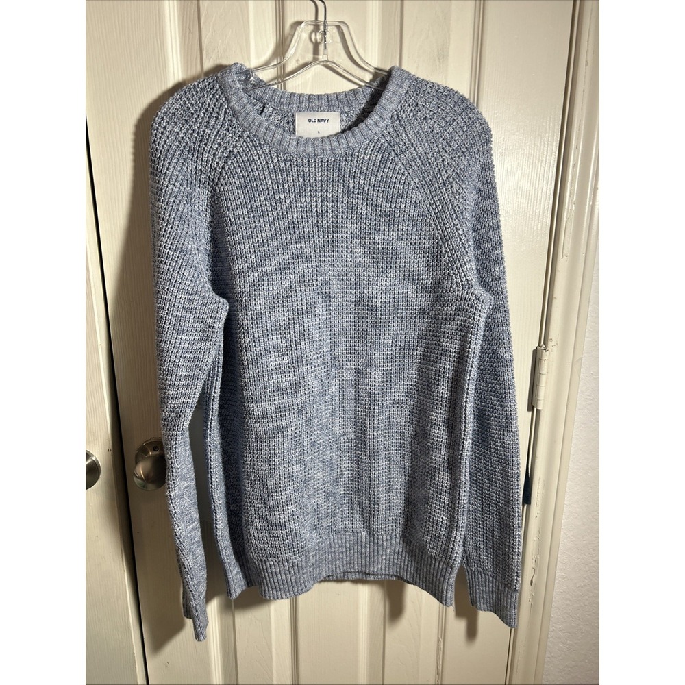 Old Navy Sweater Mens Sz L Blue Knit Dad Cabin Cozy Crew Neck
